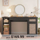 SEDETA | 55.1 Inch Farmhouse Wood Computer Desk Rattan Home Office Desk with Storage Cabinet and Power Outlets