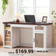 SEDETA | 55.1 Inch Farmhouse Wood Computer Desk Rattan Home Office Desk with Storage Cabinet and Power Outlets