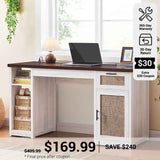 SEDETA® 55.1 Inch Rattan Farmhouse Computer Desk with Drawers Storage Cabinet and Power Outlets for Home Office
