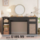 SEDETA 55.1 Inch Rattan Computer Desk with Drawers Farmhouse Office Desks with Power Outlets Storage Cabinet