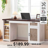 SEDETA 55.1 Inch Rattan Computer Desk with Drawers Farmhouse Office Desks with Power Outlets Storage Cabinet