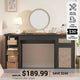 SEDETA 55.1 Inch Rattan Computer Desk with Drawers Farmhouse Office Desks with Power Outlets Storage Cabinet
