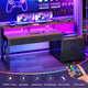 SEDETA 55 Inch Farmhouse Computer Desk with 4 Drawers Power Outlet Gaming Desk with Led Lights Storage Shelves Printer Cabinet