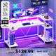 SEDETA 55 Inch Gaming Desk  with LED Lights and Storage Shelves for Bedroom and Living Room