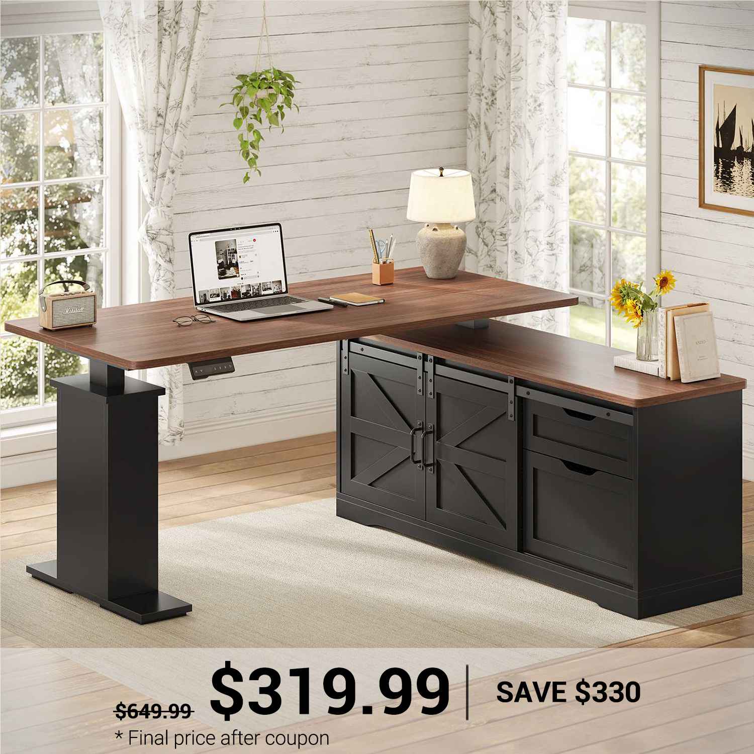 SEDETA 55 Inch Height Adjustable Electric Standing Desk Farmhouse L-Sh SEDETA 55 Inch Height Adjustable Electric Standing Desk Farmhouse L-Sh