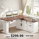SEDETA | 55 Inch Height Electric Adjustable L Shaped Farmhouse Standing Desk with Storage Drawers and Power Outlets for Home Office