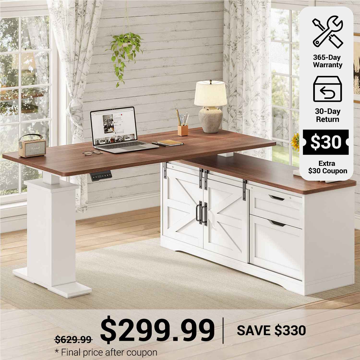 SEDETA® 55 Inch Height Adjustable Farmhouse L Shaped Electric Standing