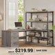 SEDETA | 57.1 Inch Home Office L Shaped Computer Desk Farmhouse Desk with Drawers Shelves and Power Outlets