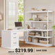 SEDETA | 57.1 Inch Home Office L Shaped Computer Desk Farmhouse Desk with Drawers Shelves and Power Outlets