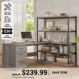 SEDETA 57.1 Inch L Shaped Computer Desk with Shelves Farmhouse Home Office Desks with Drawers Shelves Power Outlets