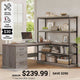 SEDETA 57.1 Inch L Shaped Computer Desk with Shelves Farmhouse Home Office Desks with Drawers Shelves Power Outlets