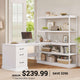 SEDETA 57.1 Inch L Shaped Computer Desk with Shelves Farmhouse Home Office Desks with Drawers Shelves Power Outlets
