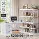 SEDETA 57.1 Inch L Shaped Computer Desk with Shelves Farmhouse Home Office Desks with Drawers Shelves Power Outlets
