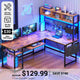 SEDETA® 57.5 Inch L Shaped Gaming Desk Reversible Corner Computer Table with LED Lights Power Outlet Pegboard Hutch