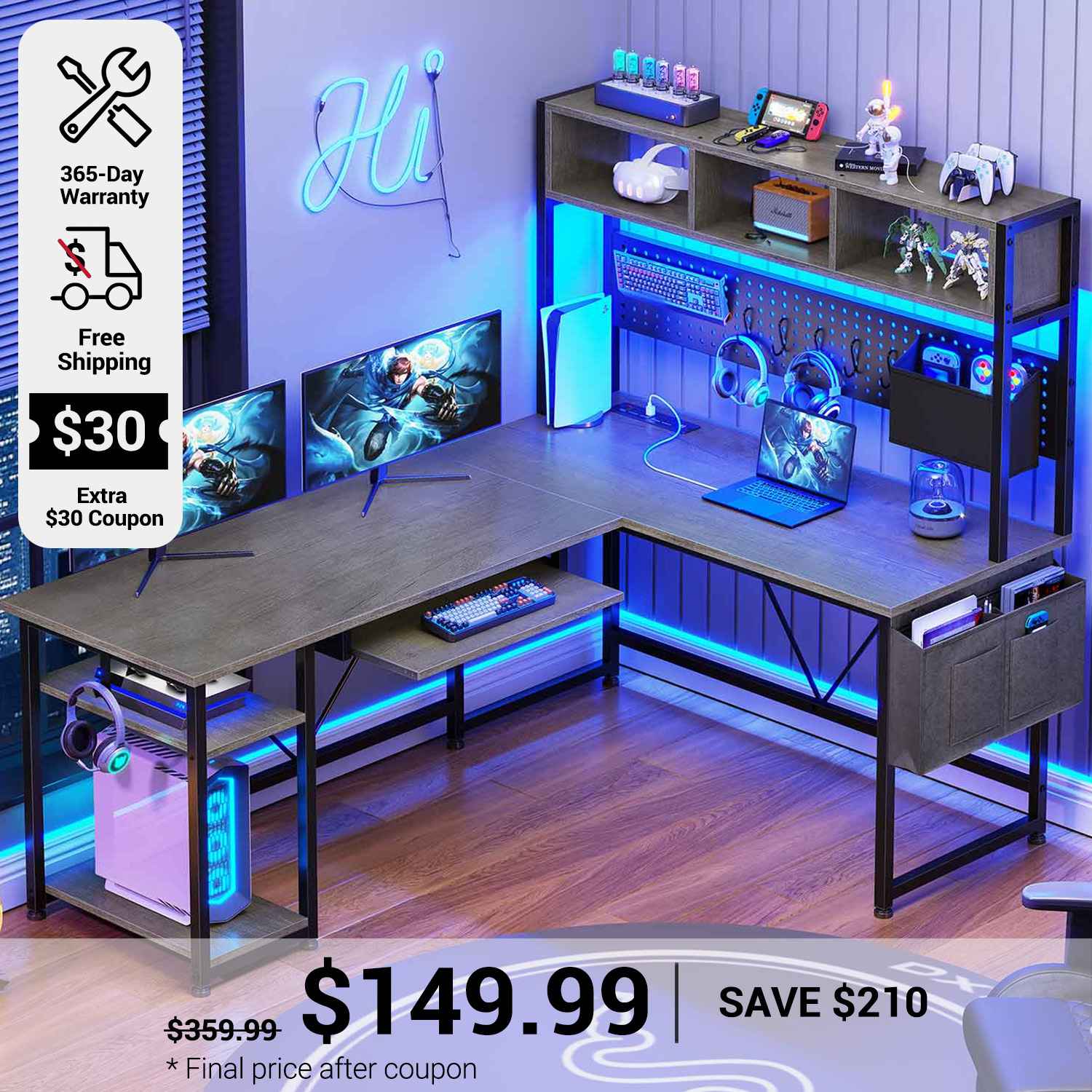 SEDETA 57.5 Inch L Shaped Reversible Corner Computer Desk Gaming Desk