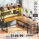 SEDETA 57.5 Inch L Shaped Reversible Corner Computer Desk Gaming Desk with LED Lights Power Outlet Pegboard