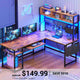 SEDETA 57.5 Inch L Shaped Reversible Corner Computer Desk Gaming Desk with LED Lights Power Outlet Pegboard