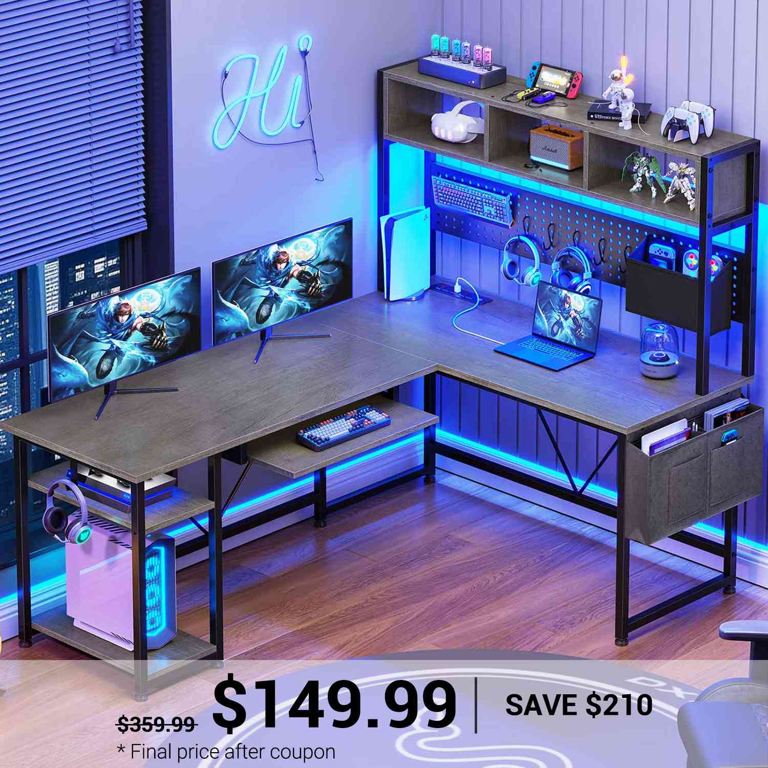 SEDETA 57.5 Inch L Shaped Reversible Corner Computer Desk Gaming Desk