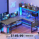 SEDETA 57.5 Inch L Shaped Reversible Corner Computer Desk Gaming Desk with LED Lights Power Outlet Pegboard