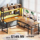 SEDETA 57.5 Inch L Shaped Reversible Corner Computer Desk Gaming Desk with LED Lights Power Outlet Pegboard