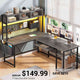SEDETA 57.5 Inch L Shaped Reversible Corner Computer Desk Gaming Desk with LED Lights Power Outlet Pegboard