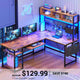 SEDETA | 57.5 Inch LED L Shaped Reversible Gaming Computer Desk with Pegboard Power Outlet Storage Shelves