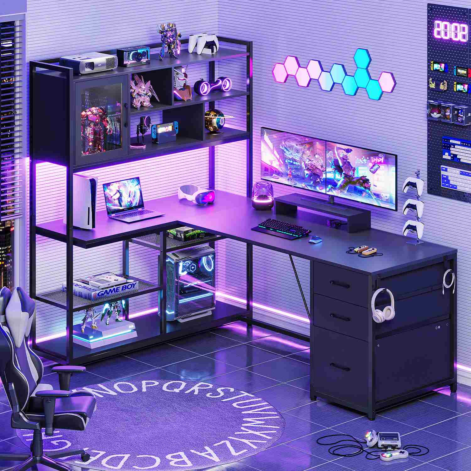 SEDETA® 58 Inch L Shaped LED Gaming Desk Corner Computer Table Home Of