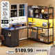 SEDETA 58 Inch L Shaped Computer Desk with Storage Shelves and LED Light for Home Office