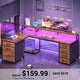 SEDETA 58 Inch L Shaped Gaming Desk with LED Lights Reversible Computer Desk with 7 Drawers and Power Outlet