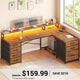 SEDETA 58 Inch L Shaped Gaming Desk with LED Lights Reversible Computer Desk with 7 Drawers and Power Outlet