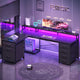 SEDETA 58 Inch L Shaped Gaming Desk with LED Lights Reversible Computer Desk with 7 Drawers and Power Outlet