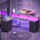 SEDETA 58 Inch L Shaped Gaming Desk with LED Lights Reversible Computer Desk with 7 Drawers and Power Outlet