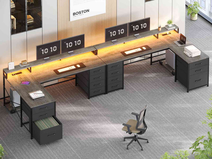 SEDETA 58 Inch L Shaped Gaming Desk with LED Lights Reversible Computer Desk with 7 Drawers and Power Outlet