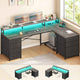 SEDETA 58 Inch L Shaped Gaming Desk with LED Lights Reversible Computer Desk with 7 Drawers and Power Outlet