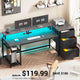 SEDETA® 59 Inch Reversible Computer Desk Home Office LED Gaming Table with File Drawers & Storage
