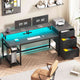 SEDETA® 59 Inch Reversible Computer Desk Home Office LED Gaming Table with File Drawers & Storage