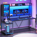 SEDETA - 60 Inch Gaming Desk with Hutch and LED Lights Computer Desk with Storage Shelves Large PC Gamer Desk with Display Cabinet Monitor Stand Power Outlet for Home Office