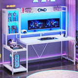 SEDETA - 60 Inch Gaming Desk with Hutch and LED Lights Computer Desk with Storage Shelves Large PC Gamer Desk with Display Cabinet Monitor Stand Power Outlet for Home Office