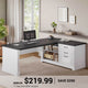 SEDETA | 61 Inch L Shaped Computer Desk Farmhouse Executive Desk with Storage File Drawers Shelves Power Outlets for Home Office