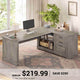 SEDETA | 61 Inch L Shaped Computer Desk Farmhouse Executive Desk with Storage File Drawers Shelves Power Outlets for Home Office