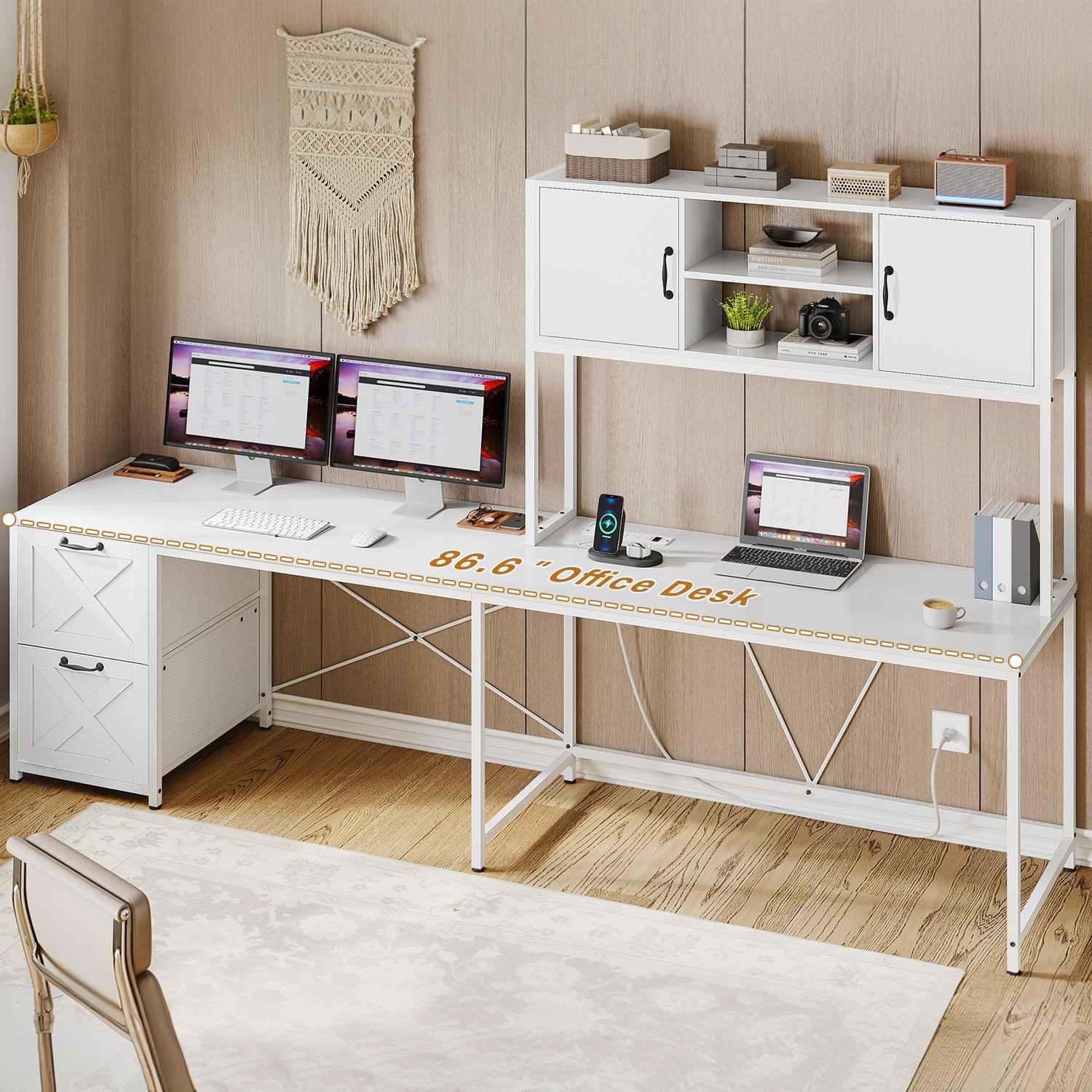SEDETA 62.2 Inch L Shaped Gaming Desk with Drawers Fabric File Drawers