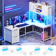 SEDETA - 62.2 Inch L Shaped Gaming Desk Reversible Computer Desk Gaming Desk with Led Lights Power Outlet Fabric Drawers Hutch and Storage Shelf