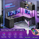 SEDETA - 62.2 Inch L Shaped Gaming Desk Reversible Computer Desk Gaming Desk with Led Lights Power Outlet Fabric Drawers Hutch and Storage Shelf