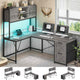 SEDETA - 62.2 Inch L Shaped Gaming Desk Reversible Computer Desk Gaming Desk with Led Lights Power Outlet Fabric Drawers Hutch and Storage Shelf