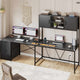 SEDETA - 62.2 Inch L Shaped Gaming Desk Reversible Computer Desk Gaming Desk with Led Lights Power Outlet Fabric Drawers Hutch and Storage Shelf