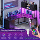 SEDETA - 62.2 Inch L Shaped Gaming Desk Reversible Computer Desk Gaming Desk with Led Lights Power Outlet Fabric Drawers Hutch and Storage Shelf