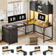 SEDETA - 62.2 Inch L Shaped Gaming Desk Reversible Computer Desk Gaming Desk with Led Lights Power Outlet Fabric Drawers Hutch and Storage Shelf