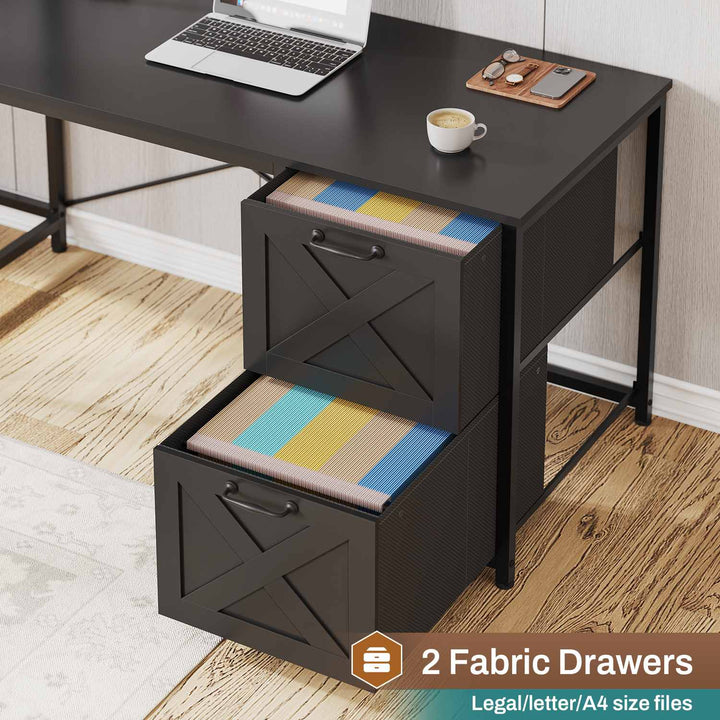 SEDETA - 62.2 Inch L Shaped Gaming Desk Reversible Computer Desk Gaming Desk with Led Lights Power Outlet Fabric Drawers Hutch and Storage Shelf