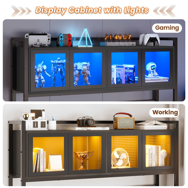 SEDETA 62 Inch L Shaped LED Gaming Desk Computer Desk with Power Outlet Storage Drawers Pegboard