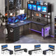 SEDETA 62 Inch L Shaped LED Gaming Desk Computer Desk with Power Outlet Storage Drawers Pegboard